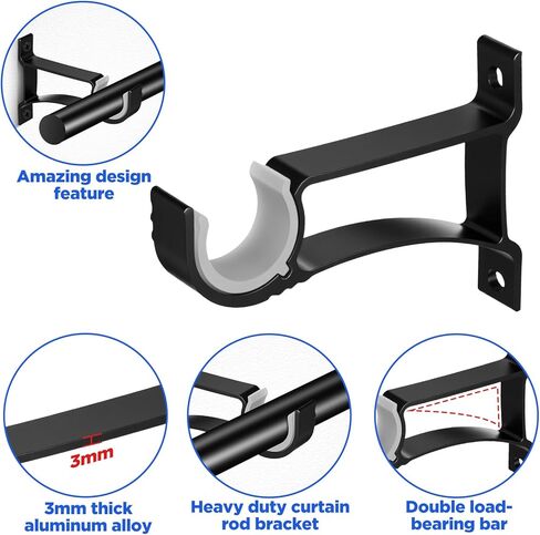 20-Pack Heavy Duty Black Curtain Rod Brackets – Aluminum Alloy & PVC Wall Mount Hooks for 1" to 1.2" Drape Rods – Rust-Proof, Sturdy Support for Indoor/Outdoor Use in Saudi Arabia