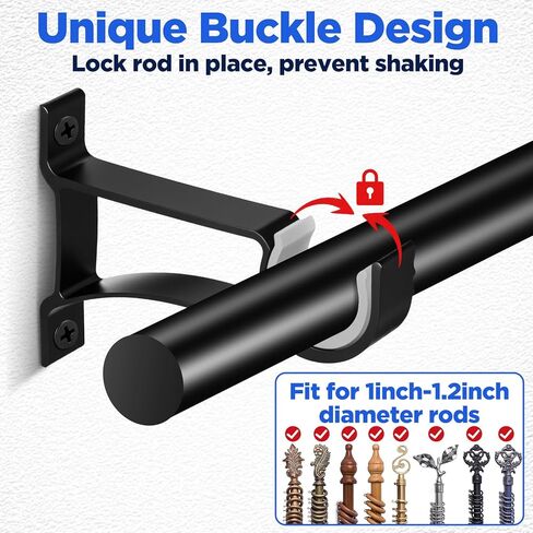20-Pack Heavy Duty Black Curtain Rod Brackets – Aluminum Alloy & PVC Wall Mount Hooks for 1" to 1.2" Drape Rods – Rust-Proof, Sturdy Support for Indoor/Outdoor Use in Saudi Arabia