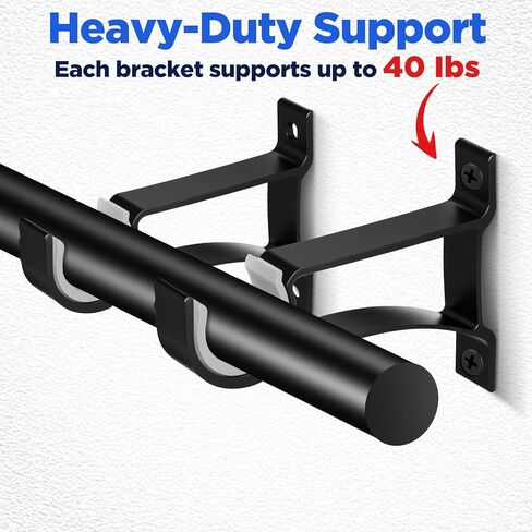 20-Pack Heavy Duty Black Curtain Rod Brackets – Aluminum Alloy & PVC Wall Mount Hooks for 1" to 1.2" Drape Rods – Rust-Proof, Sturdy Support for Indoor/Outdoor Use in Saudi Arabia