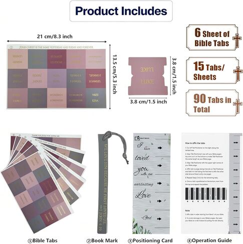 Vorscrin-Laminated Bible Tabs for Women and Men, Gold Foil Lettering Design, Reposition and Large Print Stickers, Bible Study Supplies, 90 Chapters Labels for Easy Navigation(Dusty Rose) in Saudi Arabia