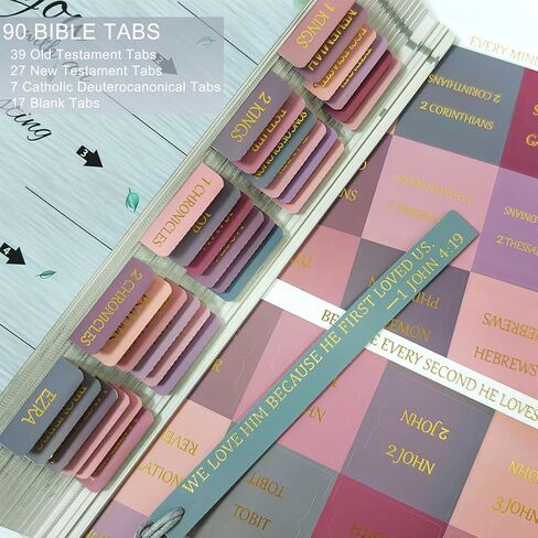 Vorscrin-Laminated Bible Tabs for Women and Men, Gold Foil Lettering Design, Reposition and Large Print Stickers, Bible Study Supplies, 90 Chapters Labels for Easy Navigation(Dusty Rose) in Saudi Arabia