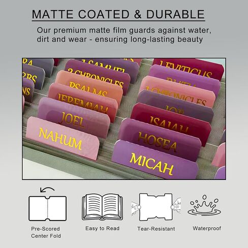 Vorscrin-Laminated Bible Tabs for Women and Men, Gold Foil Lettering Design, Reposition and Large Print Stickers, Bible Study Supplies, 90 Chapters Labels for Easy Navigation(Dusty Rose) in Saudi Arabia