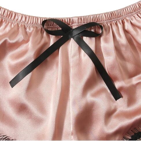 Women' Silk Satin Pajamas Set 4pcs Lingerie Floral Lace Cami Sleepwear with Robe in Saudi Arabia