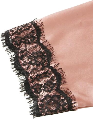 Women' Silk Satin Pajamas Set 4pcs Lingerie Floral Lace Cami Sleepwear with Robe in Saudi Arabia