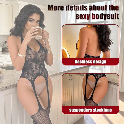Sexy Lingerie for Women, Black Rhinestone Cutout Bodysuit, One Size High Stretch Nylon Lace Teddy (Style-Black04) in Saudi Arabia