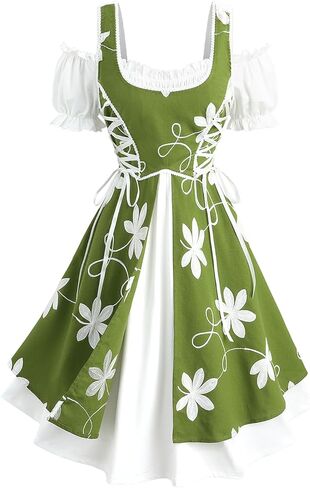 ROSE GAL Plus Size Women Medieval Renaissance Costume Flower Stitching Lace-up Fairy Dress with Pockets in Saudi Arabia