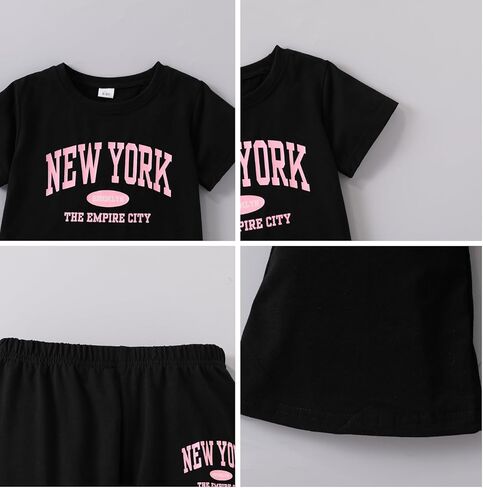 Girls Clothes Tween Girl 2 Piece Outfits NEW YORK Short Sleeve & Flare Pants Kids Clothing Set Sizes 8-12 Years in Saudi Arabia