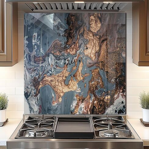 DAIFURONGE Tempered Glass Backsplash For Kitchen Behind Stove,Marbling Stove Back Top Cover,Easy to Clean Glass Splashback, Sink Cover Splash Guard,Home Kitchen Wall Decor (blue, 30"x30"(76.2x76.2cm)) in Kuwait