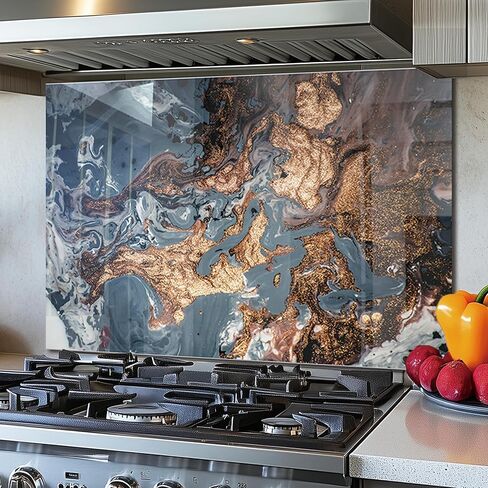 DAIFURONGE Tempered Glass Backsplash For Kitchen Behind Stove,Marbling Stove Back Top Cover,Easy to Clean Glass Splashback, Sink Cover Splash Guard,Home Kitchen Wall Decor (blue, 30"x30"(76.2x76.2cm)) in Kuwait