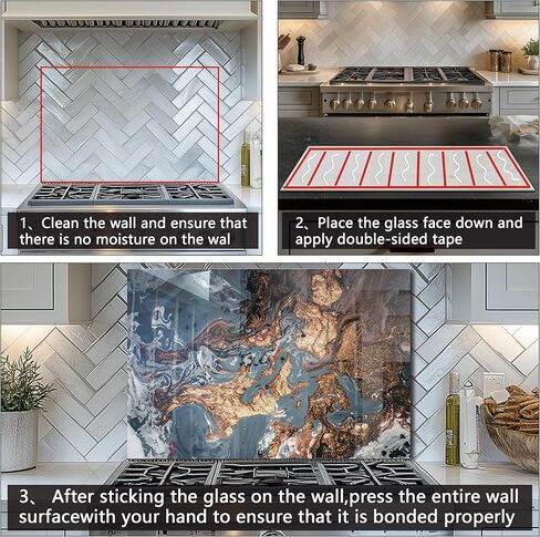 DAIFURONGE Tempered Glass Backsplash For Kitchen Behind Stove,Marbling Stove Back Top Cover,Easy to Clean Glass Splashback, Sink Cover Splash Guard,Home Kitchen Wall Decor (blue, 30"x30"(76.2x76.2cm)) in Kuwait
