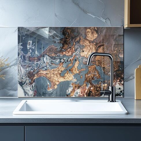 DAIFURONGE Tempered Glass Backsplash For Kitchen Behind Stove,Marbling Stove Back Top Cover,Easy to Clean Glass Splashback, Sink Cover Splash Guard,Home Kitchen Wall Decor (blue, 30"x30"(76.2x76.2cm)) in Kuwait