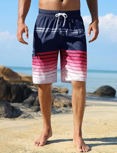 Men's Swimming Shorts Quick Dry Striped Water Sport Board Shorts Drawsting in Saudi Arabia