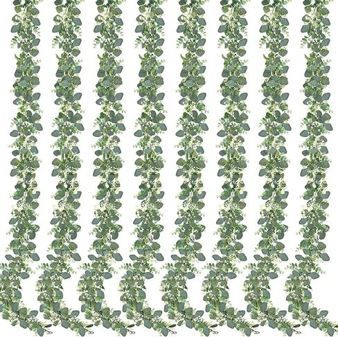 Sggvecsy 2 Pack Artificial Eucalyptus Garland Eucalyptus Leaves Vines Greenery Garland Faux Silver Dollar Eucalyptus Leaves for Table Party Wedding Indoor Outdoor Home Mantle Wall Decor in Saudi Arabia