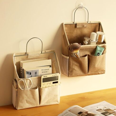 Wall Hanging Organizer with Stainless Steel Frame, Wall Hanging Storage Bags, Hanging Pocket, Waterproof Multi-Pocket Storage Hanging Holder for Home, Office, Kitchen, Bathroom (Jute Style) in Saudi Arabia