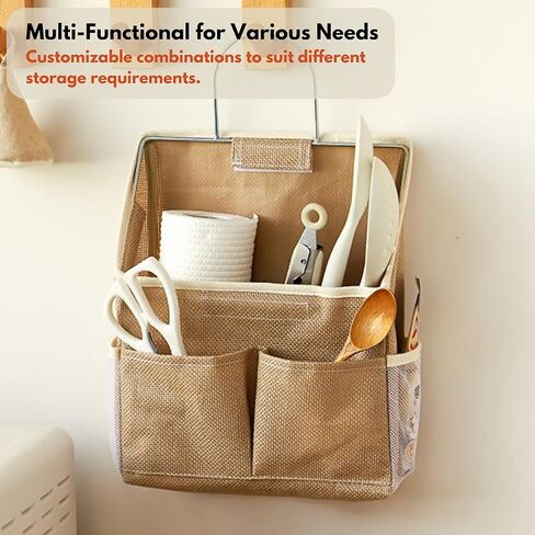 Wall Hanging Organizer with Stainless Steel Frame, Wall Hanging Storage Bags, Hanging Pocket, Waterproof Multi-Pocket Storage Hanging Holder for Home, Office, Kitchen, Bathroom (Jute Style) in Saudi Arabia