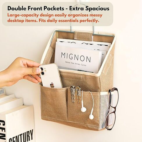 Wall Hanging Organizer with Stainless Steel Frame, Wall Hanging Storage Bags, Hanging Pocket, Waterproof Multi-Pocket Storage Hanging Holder for Home, Office, Kitchen, Bathroom (Jute Style) in Saudi Arabia