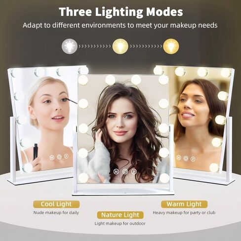 Vanity Mirror with Lights, 13'' x 11'' Lighted Makeup Mirror for Desk, Hollywood Mirror with 12 Dimmable Bulbs, 3 Color Modes, Smart Touch Control, 360°Rotation, Gifts for Women in Saudi Arabia
