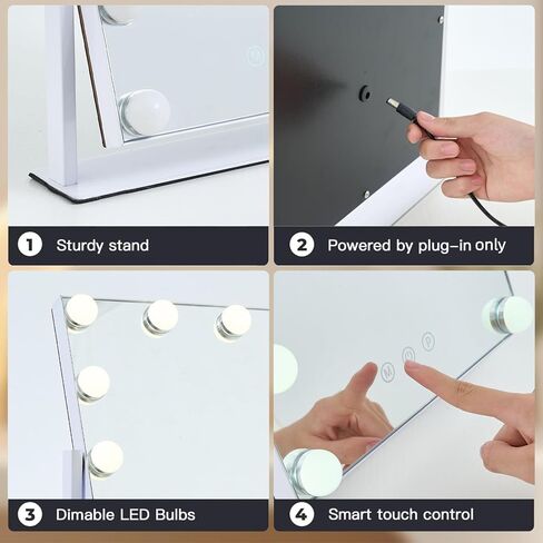 Vanity Mirror with Lights, 13'' x 11'' Lighted Makeup Mirror for Desk, Hollywood Mirror with 12 Dimmable Bulbs, 3 Color Modes, Smart Touch Control, 360°Rotation, Gifts for Women in Saudi Arabia