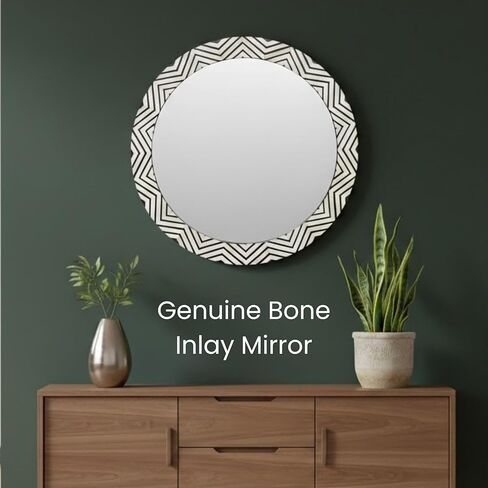 إطار مرآة مرصع بالعظام مصنوع يدويًا، مرآة حائط مزخرفة مصممة بشكل معقد مع أنماط زهرية وهندسية لغرفة المعيشة، أو غرفة النوم، أو المدخل، أو ديكور الزينة in Saudi Arabia