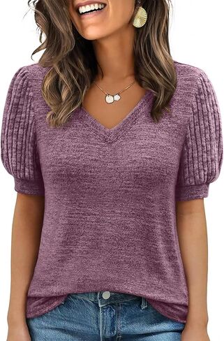 ANRABESS Womens Tops Short Sleeve Sweaters Dressy Casual V Neck Summer Tunic Blouses Cute Work Shirts 2026 Trendy Clothes in Saudi Arabia