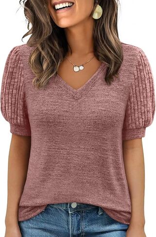 ANRABESS Womens Tops Short Sleeve Sweaters Dressy Casual V Neck Summer Tunic Blouses Cute Work Shirts 2026 Trendy Clothes in Saudi Arabia