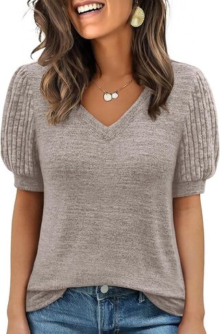 ANRABESS Womens Tops Short Sleeve Sweaters Dressy Casual V Neck Summer Tunic Blouses Cute Work Shirts 2026 Trendy Clothes in Saudi Arabia
