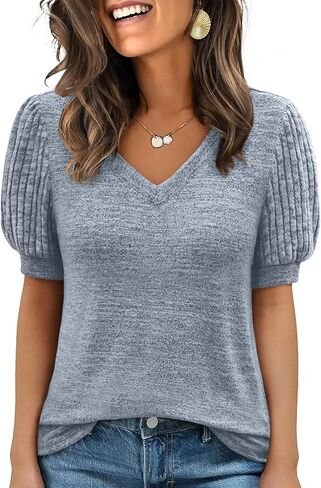 ANRABESS Womens Tops Short Sleeve Sweaters Dressy Casual V Neck Summer Tunic Blouses Cute Work Shirts 2026 Trendy Clothes in Saudi Arabia