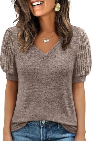 ANRABESS Womens Tops Short Sleeve Sweaters Dressy Casual V Neck Summer Tunic Blouses Cute Work Shirts 2026 Trendy Clothes in Saudi Arabia