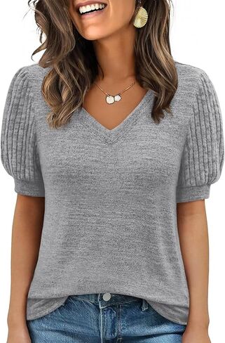 ANRABESS Womens Tops Short Sleeve Sweaters Dressy Casual V Neck Summer Tunic Blouses Cute Work Shirts 2026 Trendy Clothes in Saudi Arabia