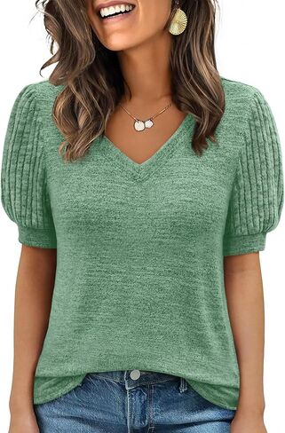 ANRABESS Womens Tops Short Sleeve Sweaters Dressy Casual V Neck Summer Tunic Blouses Cute Work Shirts 2026 Trendy Clothes in Saudi Arabia