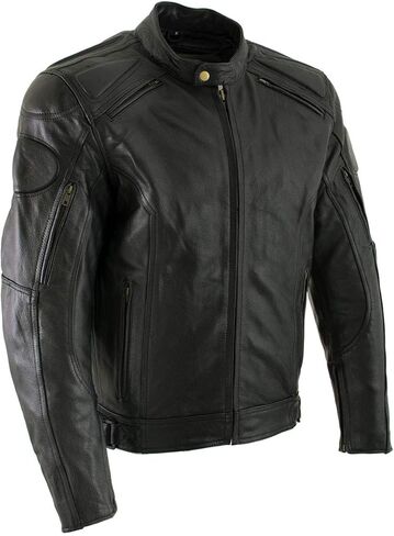 سترة Milwaukee Leather LKM7005 للرجال من الجلد الأسود الفاخر على طراز Racer Style مع درع CE - مقاس 5X-Large in Saudi Arabia