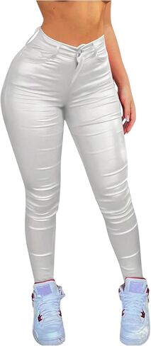 OYOANGLE Women's Y2K Fleece Lined PU Leather Pants Skinny Tapered Legging with Pockets in Saudi Arabia