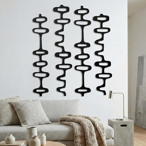 Wenqik 8 Pack Black Wood Wall Panels Vintage Decorative Mid Century Panels Abstract Art Wall Decor Geometric Panels for Interior Wall Decor Wood Panel Wall Art For Home Living Room Bedroom in Kuwait