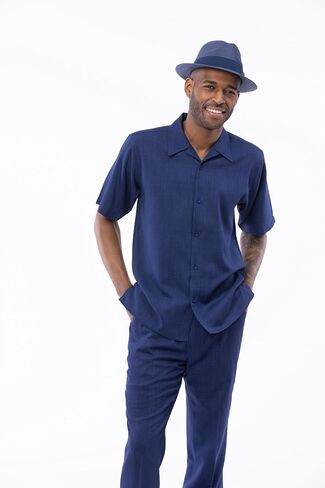 مونتيك بدلة المشي للرجال قطعتين - قميص كم قصير وبنطلون طويل، الوان ثابتة - LN77 in Kuwait