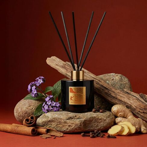 Scent Beauty K-3 Amber Woods Reed Diffuser - رائحة خشبية دافئة مع روائح متبلة - خشب الأرز وخشب العنبر لأجواء مريحة - عطر الغرفة المستمر - 200 مل in Kuwait
