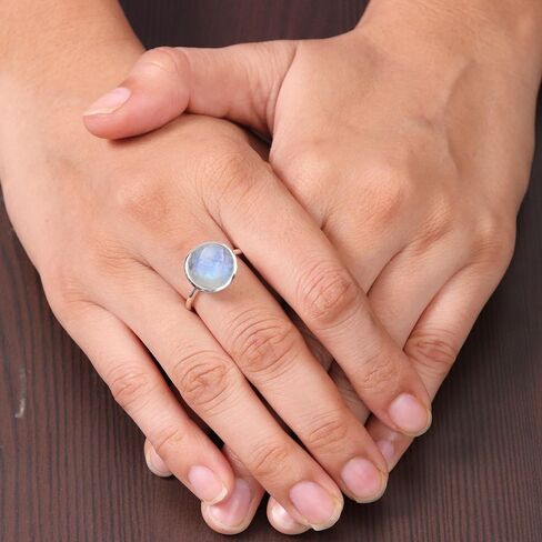 خاتم حجر القمر من الفضة الإسترليني عيار 925 - مجوهرات جوهرة الميلاد النسائية المصنوعة يدويًا، خاتم الأحجار الكريمة المميز in Kuwait