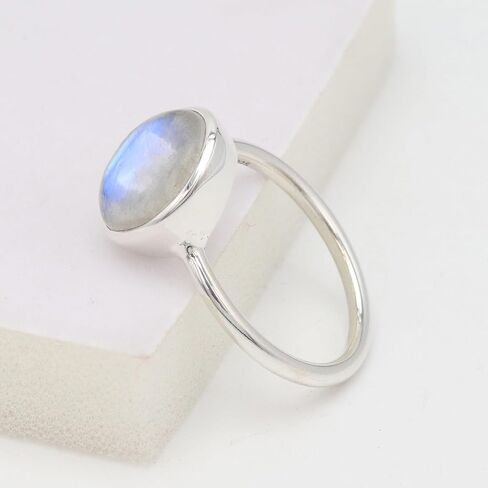 خاتم حجر القمر من الفضة الإسترليني عيار 925 - مجوهرات جوهرة الميلاد النسائية المصنوعة يدويًا، خاتم الأحجار الكريمة المميز in Kuwait