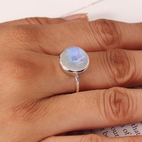 خاتم حجر القمر من الفضة الإسترليني عيار 925 - مجوهرات جوهرة الميلاد النسائية المصنوعة يدويًا، خاتم الأحجار الكريمة المميز in Kuwait