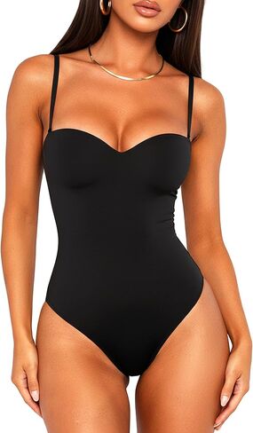 OZICERD Women Sexy Sweetheart Neck Cami Bodysuit Built in Bra Sleeveless Spaghetti Strap Tank Tops Body Suit Going out in Saudi Arabia