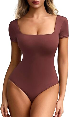 المرأة مثير ساحة الرقبة مزدوجة اصطف داخلية قصيرة الأكمام تي شيرت الجسم الدعاوى الصيف سليم المجهزة القمم in Kuwait