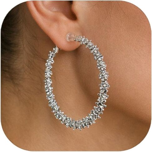 Symvikio Large Clip On Hoop Earrings for Women,14K Gold Big Circle Clip Hoops Chunky Earring Clips for Non Pierced Ears Lightweight Jewelry Gifts 50mm in Saudi Arabia