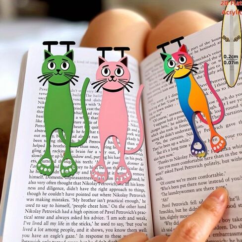 Cute Cat Design Acrylic Bookmarks - 2D Flat, Fun & Colorful, Perfect for Reading Lovers, Unique Gifts, Set of 3 in Saudi Arabia