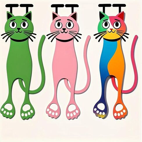 Cute Cat Design Acrylic Bookmarks - 2D Flat, Fun & Colorful, Perfect for Reading Lovers, Unique Gifts, Set of 3 in Saudi Arabia
