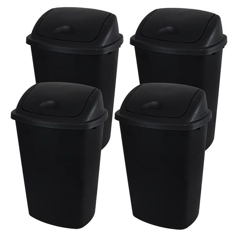13 Gallon Garbage Can with Swing Lid, Plastic Kitchen Trash Can, 4 Pack, Black in Saudi Arabia