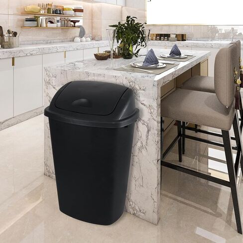 13 Gallon Garbage Can with Swing Lid, Plastic Kitchen Trash Can, 4 Pack, Black in Saudi Arabia