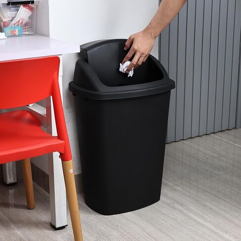 13 Gallon Garbage Can with Swing Lid, Plastic Kitchen Trash Can, 4 Pack, Black in Saudi Arabia