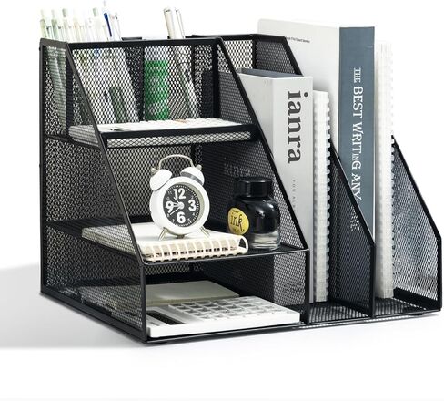 M&G Mesh Pen Holder Desk Organizer, Multi-Functional Pencil Holder with File Holders, Large Capacity Office Desk Accessories, Integrated Design without Installation in Saudi Arabia