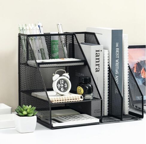 M&G Mesh Pen Holder Desk Organizer, Multi-Functional Pencil Holder with File Holders, Large Capacity Office Desk Accessories, Integrated Design without Installation in Saudi Arabia