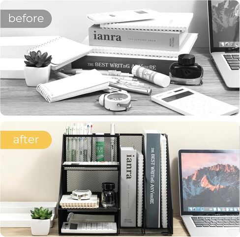 M&G Mesh Pen Holder Desk Organizer, Multi-Functional Pencil Holder with File Holders, Large Capacity Office Desk Accessories, Integrated Design without Installation in Saudi Arabia