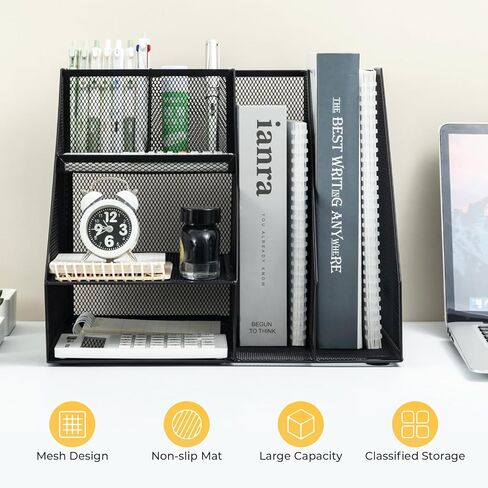 M&G Mesh Pen Holder Desk Organizer, Multi-Functional Pencil Holder with File Holders, Large Capacity Office Desk Accessories, Integrated Design without Installation in Saudi Arabia